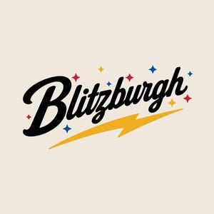 May include: A cream-colored graphic with the word "Blitzburgh" in black script, accented with red, blue, and yellow stars and a yellow lightning bolt. The design includes the text "MOYO DIGITAL FACTORY" and "SVG PNG".