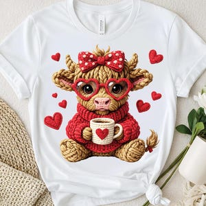 Valentines Day PNG, Highland Cow Faux Yarn Latch Hook Yarn Bow, Trendy Valentine’s Day, Digital Download, Clip Art, Coquette Sublimation.