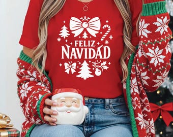 Feliz Navidad SVG PNG EPS | Cricutと昇華プリント用のスペイン語のクリスマス引用句 | ホリデーシャツデザイン | お祝いのデジタルダウンロード