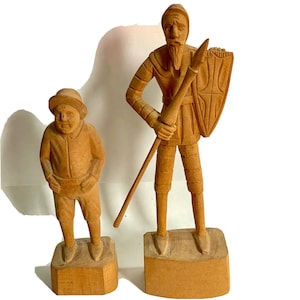 Hand-carved 2 Vintage Carved Wooden Figurines Don Quixote And Sancho Panza