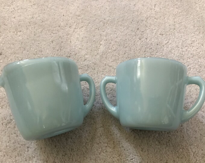 2 Fire King Jadeite Mug Set BLUE Cream Sugar Bowl Delphite Etsy