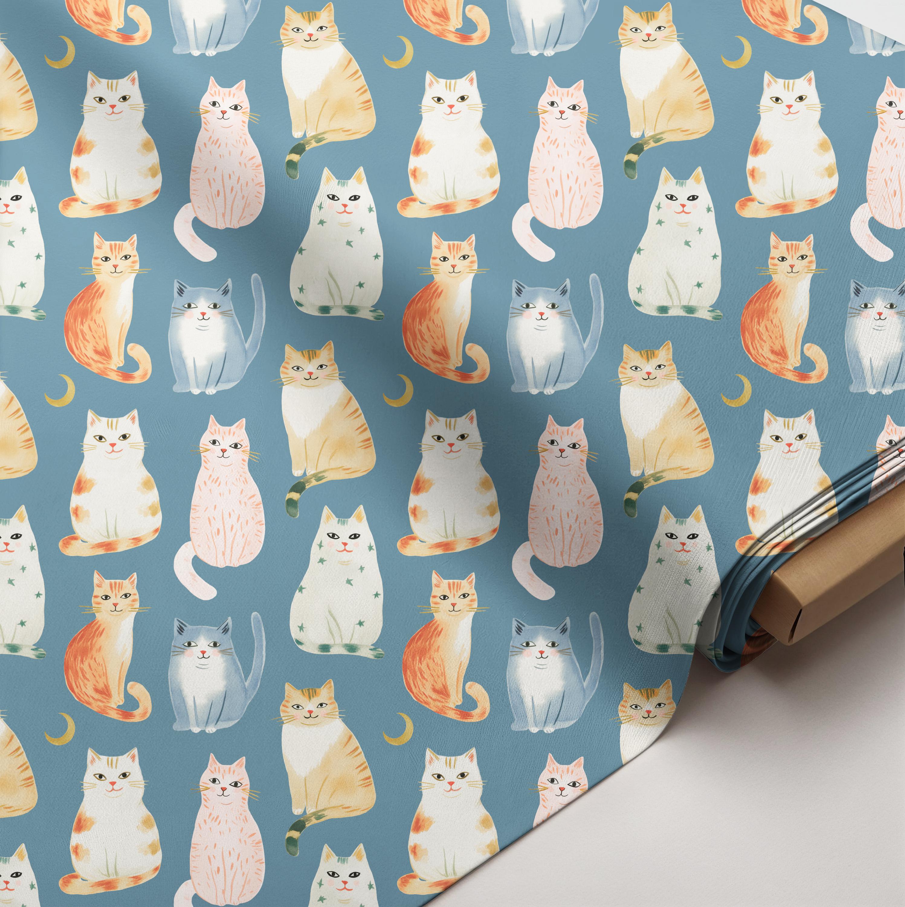 Cat Pattern Subtle Cute Cat Seamless Pattern, Hand Drawn Kitty Repeat Design, Whimsical ...