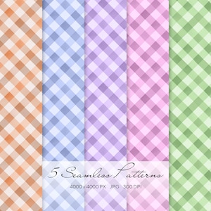 Pastel Gingham Seamless Pattern Bundle, Plaid Check Digital Paper Pack, Cute Spring Fabric Design, Picnic Pattern, Scrapbook Paper