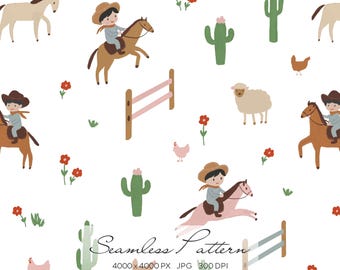 Cowboy Seamless Pattern | Kids Western Print (Digital Download)