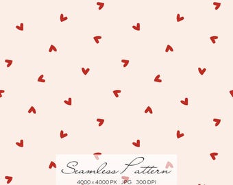 Seamless Minimalist Red Heart Pattern, Repeating Tile, Cute Valentine Digital Download, Printable Love Background