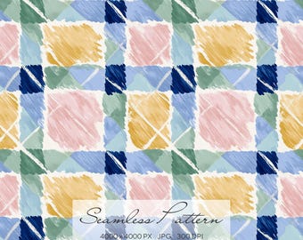 Abstract Watercolor Seamless Pattern, Hand Painted Geometric Repeat for Wallpaper, Fabric & Wrapping Paper