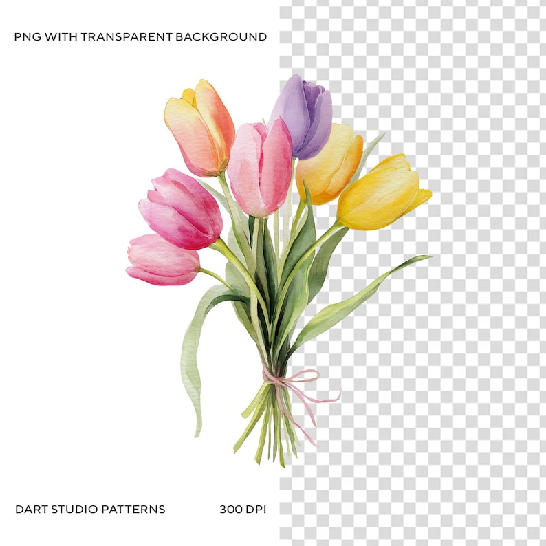 Tulip Bouquet PNG Clipart, Watercolor Spring Flowers Transparent ...