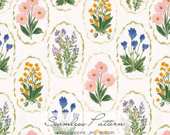 Seamless Floral Pattern Digital Paper, Vintage Botanical Wildflowers, Cottagecore Repeat for Fabric, Scrapbook, Wallpaper