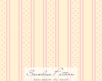 Pink Stripe Polka Dot Seamless Pattern, Vintage Baby Girl Digital Paper, Cottage Stripe Background, Shabby Chic Pastel Pattern