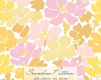 Blush Pink and Mustard Floral Seamless Pattern, Digital Pastel Botanical Print for Fabric, Textile Design, Feminine Spring Background