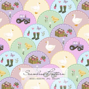 Seamless Digital Farm Pattern | Cottagecore Style | Ducks, Tractor, Geese | Printable Paper | Colorful Nursery Fabric Decor