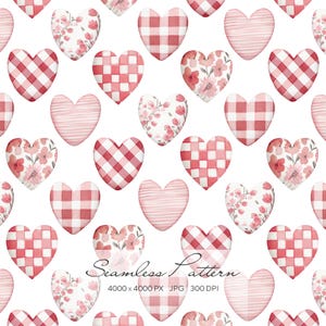 Delicate Watercolor Hearts with Flowers, Seamless Valentine’s Day Pattern, Repeat Tile for Fabric and Scrapbooking