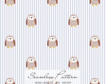 Owl Seamless Pattern, Cute Woodland Animal Print, Nursery Owl Design, Scandinavian Kids Pattern, Minimal Forest Animal Digital Paper