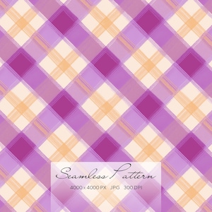 Pink Yellow Plaid Seamless Pattern, Soft Gingham Check, Pastel Tartan, Feminine Checkered Fabric Design