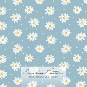 Seamless Minimalist Daisy Pattern, Spring Floral Digital Design, Printable Paper, Textile Print, Timeless Trend