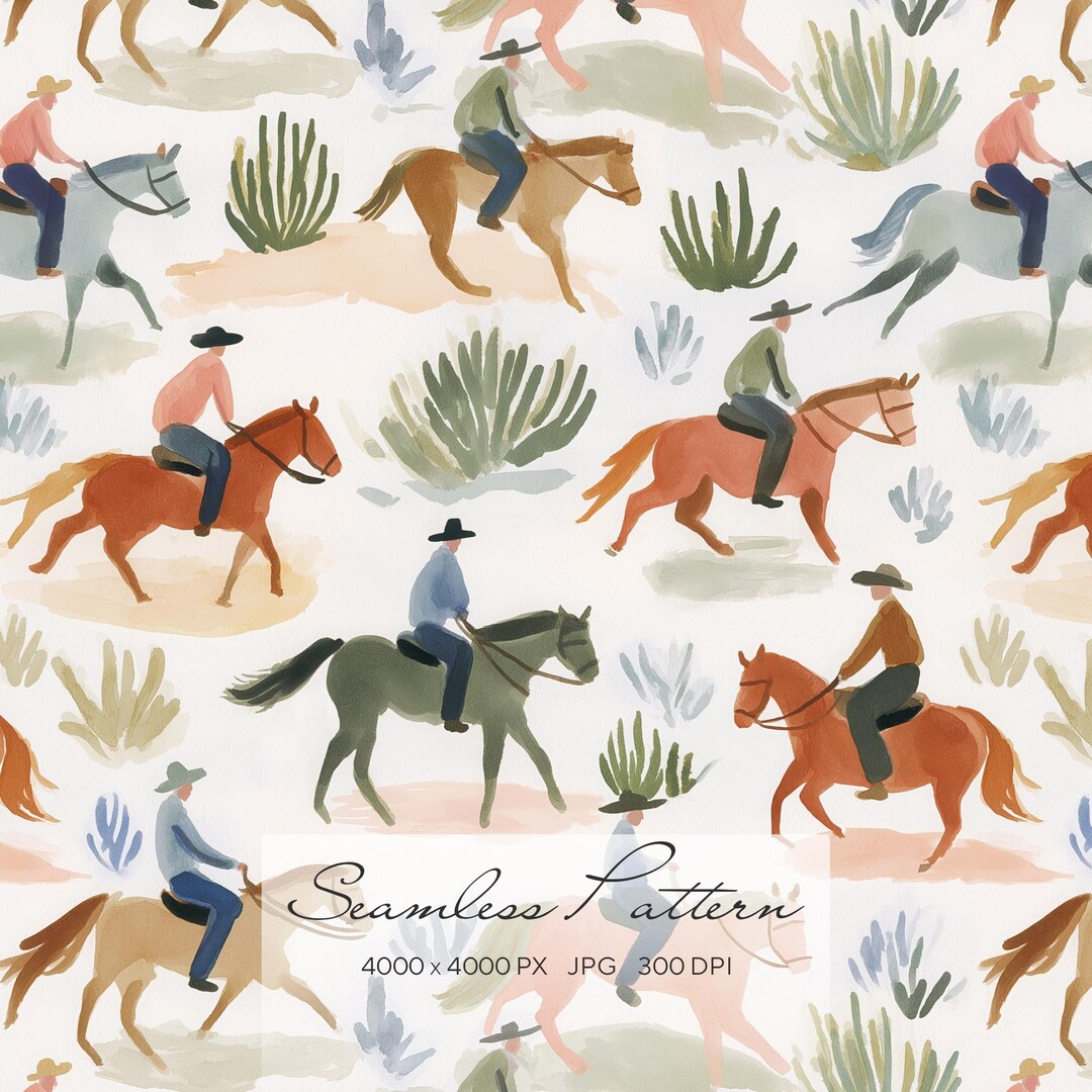 Western Ranch Patterns Seamless Cowboy Horse Pattern, Western Ranch Digital Paper, Desert ...