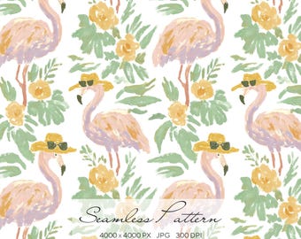 Summer Flamingo Seamless Pattern – Tropical Pink Bird Print for Fabric, Pool Party Decor, Beach Wallpaper & Fun Digital Paper Design