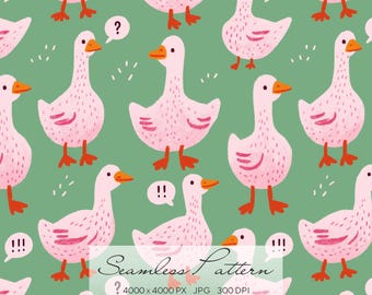 Seamless Goose Pattern, Cute Duck Pattern, Funny Farm Animal Digital Paper, Whimsical Bird Background, Kids Nursery Design