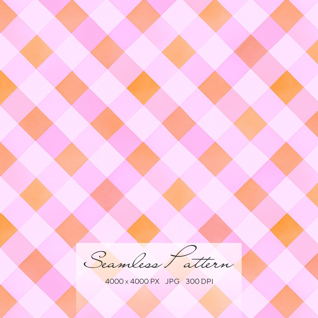 Pink Orange Gingham Seamless Pattern, Pastel Plaid Digital Paper ...