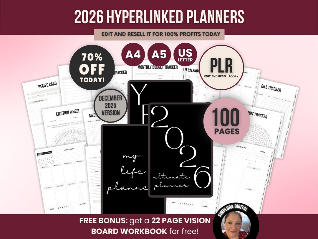 2026 Hyperlinked Weekly Daily Digital Planner Dated Undated A4 A5 US ...