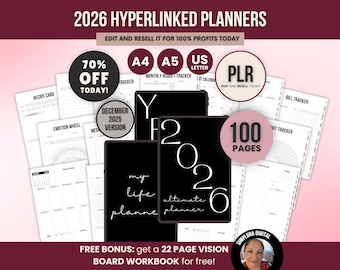 2026 Hyperlinked Weekly Daily Digital Planner Dated Undated A4 A5 US Letter Templates PLR Bundle Productivity GoodNotes Canva PLR Pack