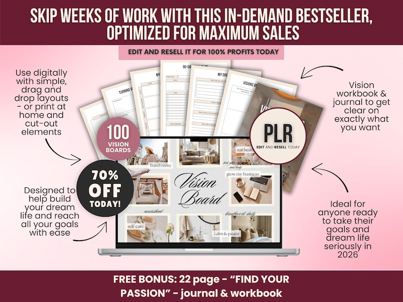 2026 Digital Vision Board Mega Bundle Editable Canva Templates PLR ...