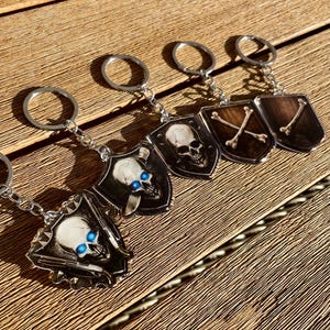 Zombies Rank Skull/Bones Keychain – Double-Sided Epoxy, Shotgun Emblem, Crossed Bones, Skull and Knife