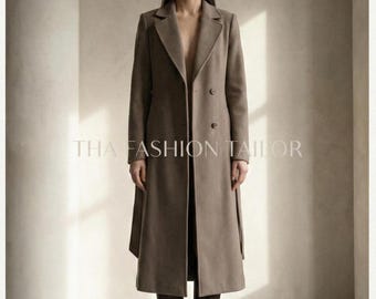 Women Long Brown Blazer | Elegant Formal Long Jacket | Tailored Office Wear Coat | Lapel Collar Stylish Ladies Blazer