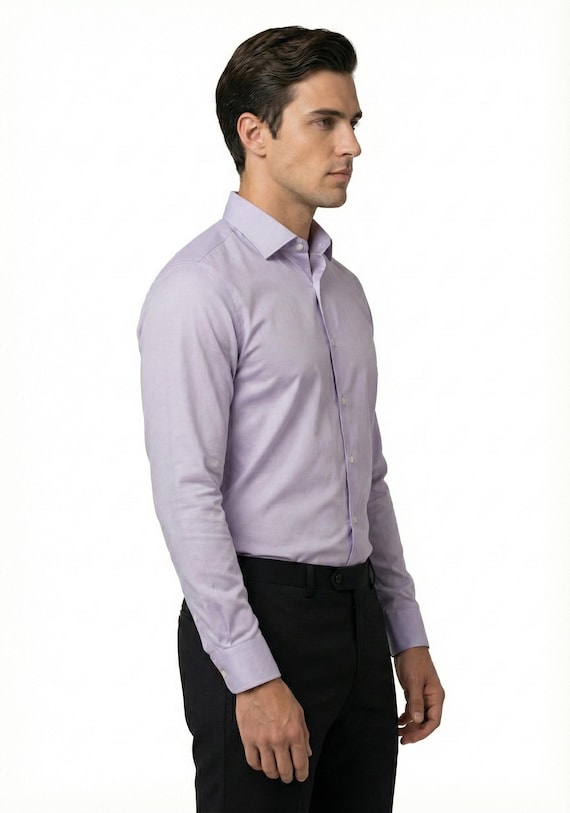 purple dress shirt with grey pants Men's Light Grey Shirt & Black Pants Set