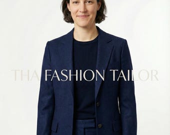 Marineblauer Damenanzug mit zwei Knöpfen, Blazer und Hose im Set | Eleganter, maßgeschneiderter Damen-Anzug | Moderne Bürokleidung Einzigartiges Design | -