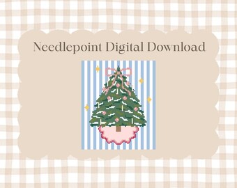 Árvore de Natal com laço rosa - Gráfico digital de ponto cruz