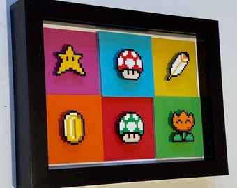 Super Mario Brothers Power Ups Pop Art 3D Framed Art Shadow Box