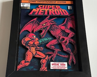 Super Metroid Comic Book Cover 3D Framed Art Shadow Box