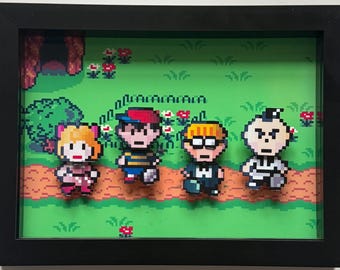 Earthbound Characters pixel art 3D Framed Art Shadow Box