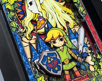 Quadro decorativo em 3D com vitral da Lenda de Zelda