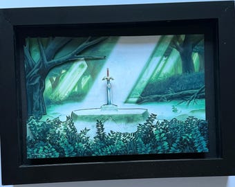 Legend of Zelda Link to the Past Master Sword framed 3D art shadow box