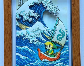 ゼルダの伝説 神奈川沖浪裏（ポートレート）額入り3Dアート シャドー