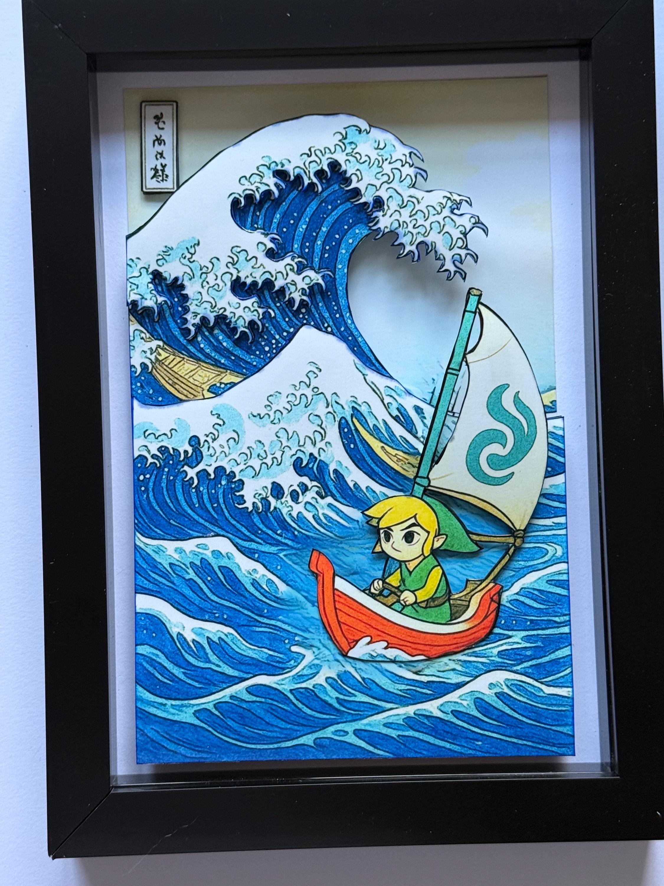 ゼルダの伝説 神奈川沖浪裏（ポートレート）額入り3Dアート シャドー