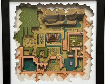 Legend of Zelda link to the past Dark Hyrule Map framed 3D art shadow box