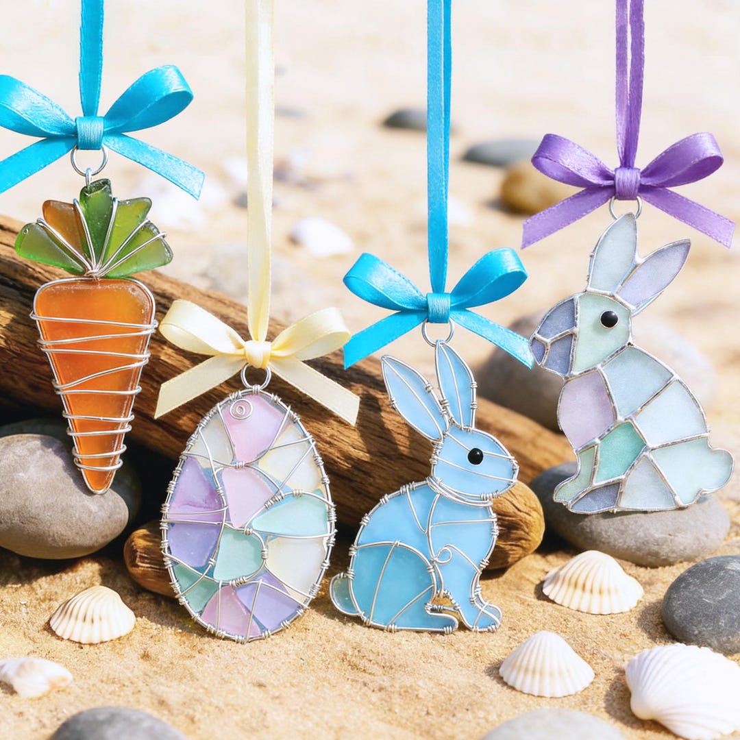 Easter Seashells Easter Wire Wrapped Sea Glass Pendants,easter Bunny/carrot/egg/clover ...
