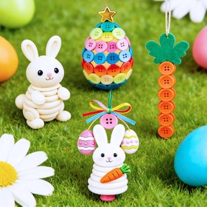 Colgantes de botones de Pascua DIY, actividad familiar festiva, kit de decoración navideña con botones DIY, actividad de manualidades navideñas, decoración de Peeps coloridos, crea tu propio kit