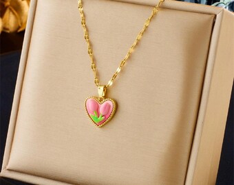 Collier pendentif tulipe coeur