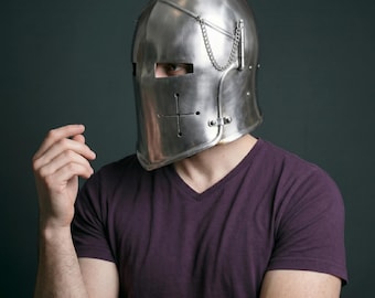 Knight Barbuta Helmet with Visor Medieval Armor, Steel LARP Cosplay Helmet, Renaissance Faire Warrior Gear, Collectible Display Helmet