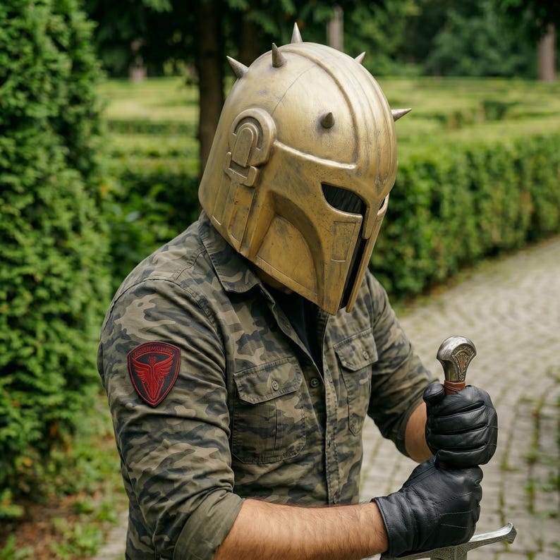 Blacksmith Mandalorian helmet, collector grade cosplay helmet, handmade steel armor, galactic warrior costume, Comic Con helmet, Halloween cosplay accessory