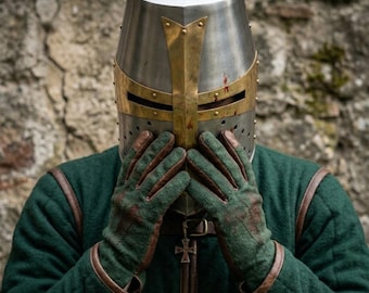 Handmade Steel Templar Barbute Helmet – Wearable Knight Armor, Crusader Cosplay, LARP Gear