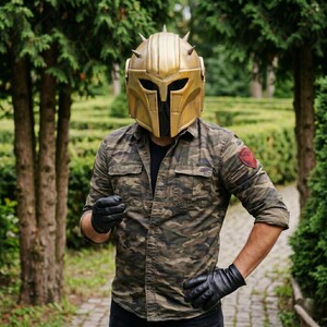 Blacksmith Mandalorian helmet, collector grade cosplay helmet, handmade steel armor, galactic warrior costume, Comic Con helmet, Halloween cosplay accessory