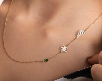 Doğum Taşlı Gümüş Melek Kanadı Kolye: Anma Takıları, Düşük, Bebek Kaybı Kolyesi