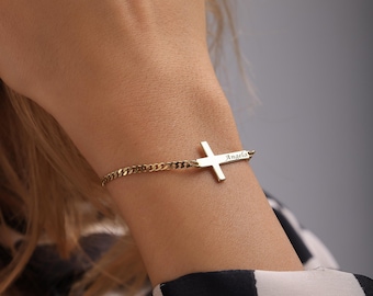 Złota bransoletka z krzyżem – stal nierdzewna, minimalistyczna biżuteria wiary