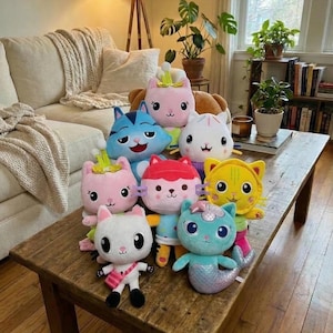 Zestaw pluszowych zabawek "Domek dla lalek Gabby", pluszowe zwierzaki w kształcie kotów, urocze pluszowe kotki Kawaii, miękkie lalki z kreskówek, prezent dla dzieci i maluchów