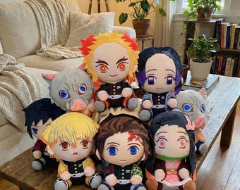 Chibi Demon Slayer Plushes, Anime Stuffed Characters, Kawaii Manga Plushies, Cute Collectible Gift for Anime Fans, Home Decor Toy for Kids